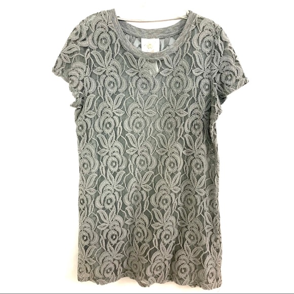 Anthropologie Tops - Anthro Paper Crane Gray Sheer Rose Lace Top Large